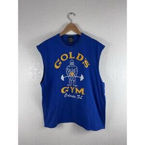 Vintage Gold’s Gym Orlando FL Muscle Tee Shirt Blue Raw Hem Sleeveless